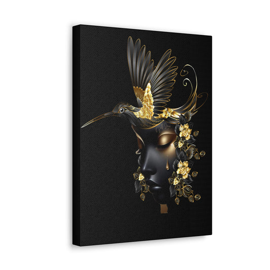 ✨ Elegant Golden Hummingbird Canvas Gallery Wrap – Luxurious Nature-Inspired Wall Art