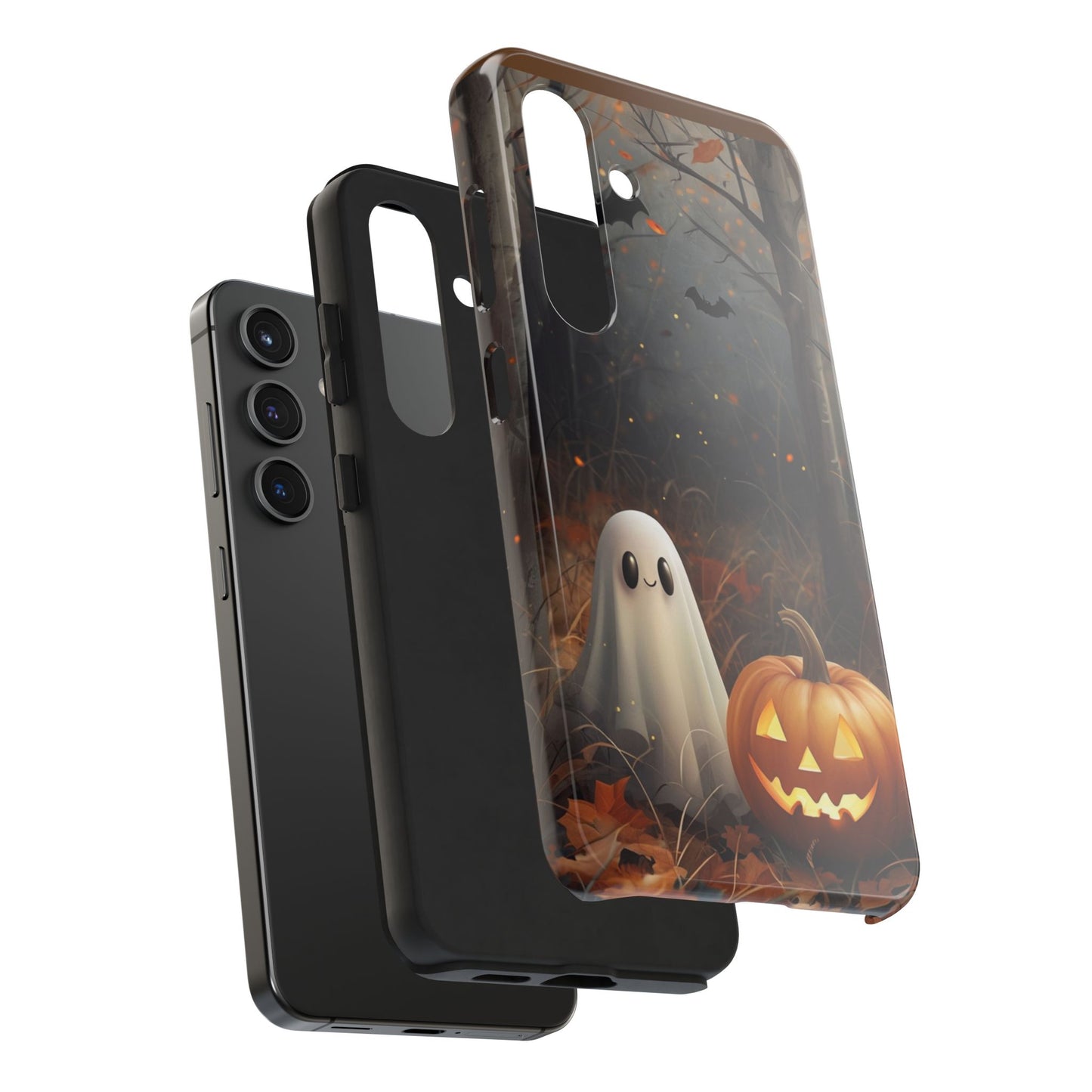 Spooky Halloween Phone Case - Tough Protective Cover with Ghost and Pumpkin Design