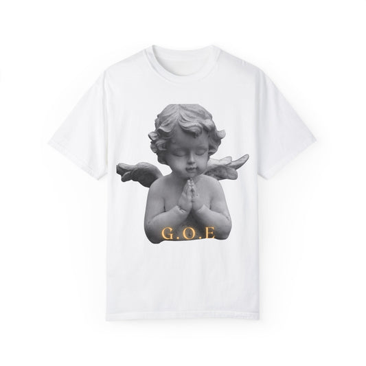 Heavenly White Men & Women T-Shirt – "G.O.E Angel" (God Over Everything) Faith-Inspired Tee