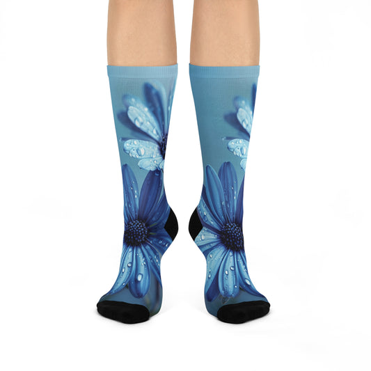 Blue Floral Cushioned Crew Socks | Stylish Comfort for Everyday Wear