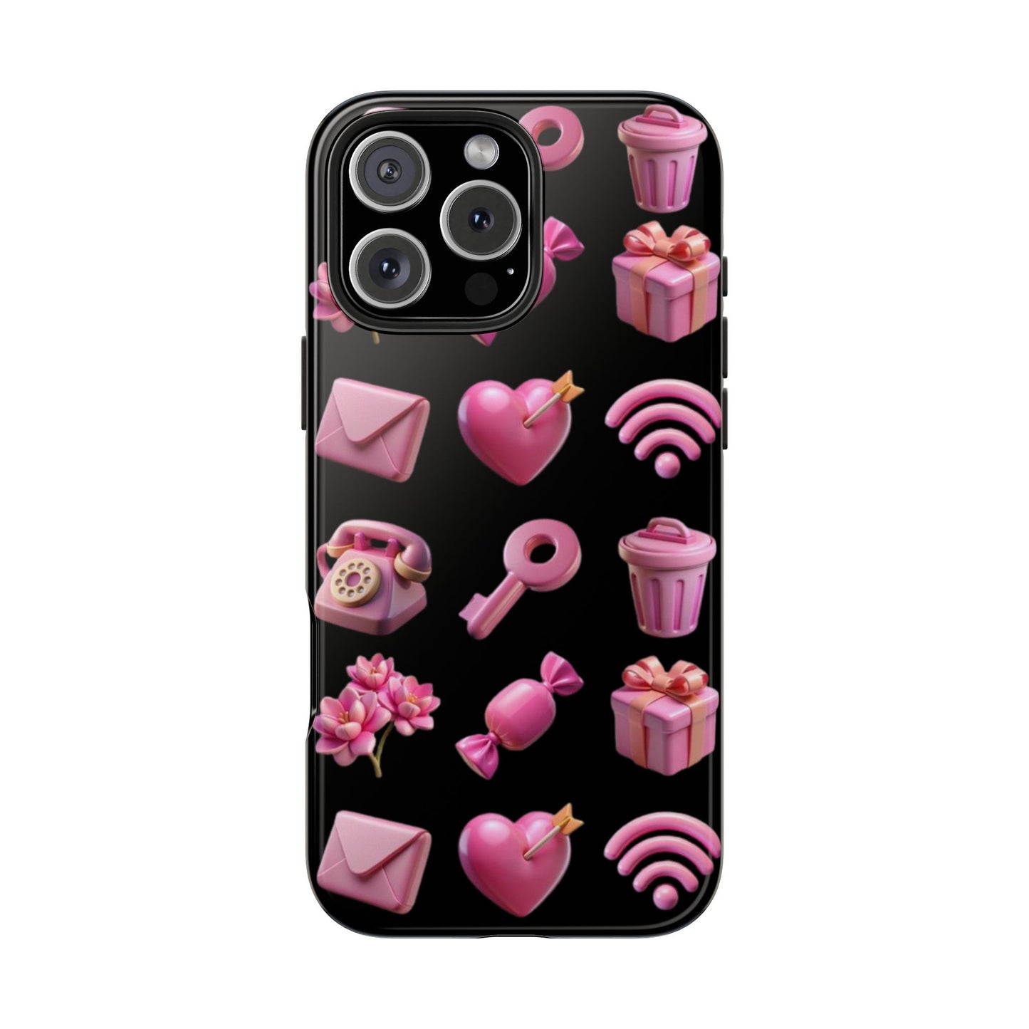 Cute and Colorful Tough Phone Case - Pink Emojis Design