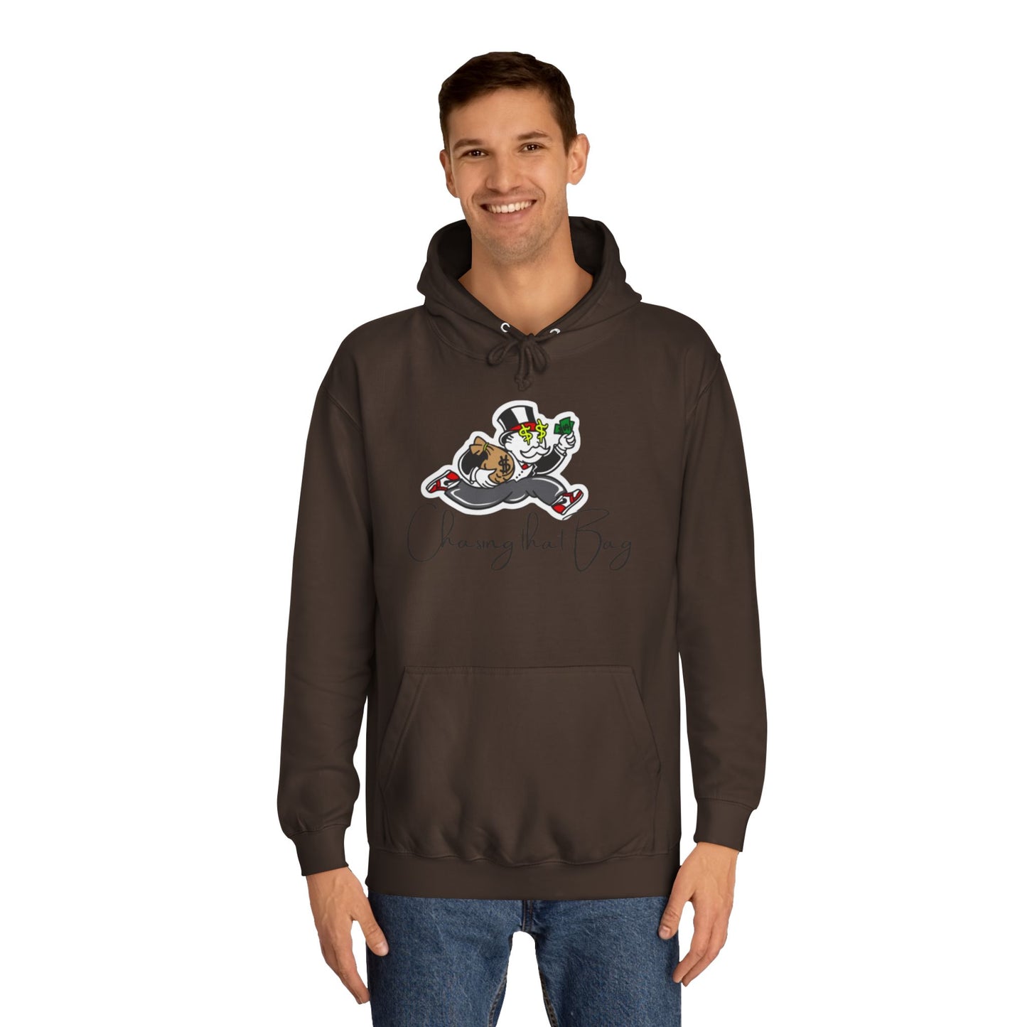 Money Green Men’s Hoodie – "Chasing the Bag" Hustle-Inspired Pullover with Drawstrings & Kangaroo Pocket