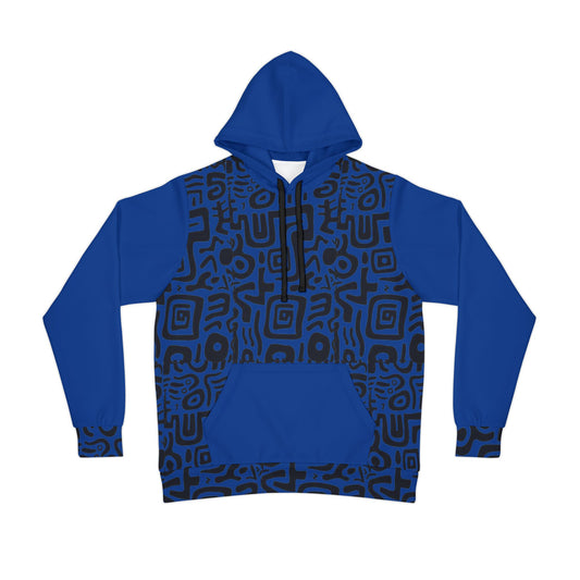 🔥 Bold Dark Blue & Black Tribal Pattern Hoodie – Edgy Streetwear for Men & Women