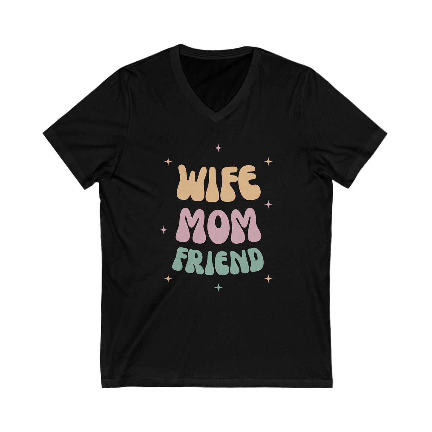 💖 Wife Mom Friend White V-Neck Tee – Cute & Comfy Short Sleeve T-Shirt for Moms