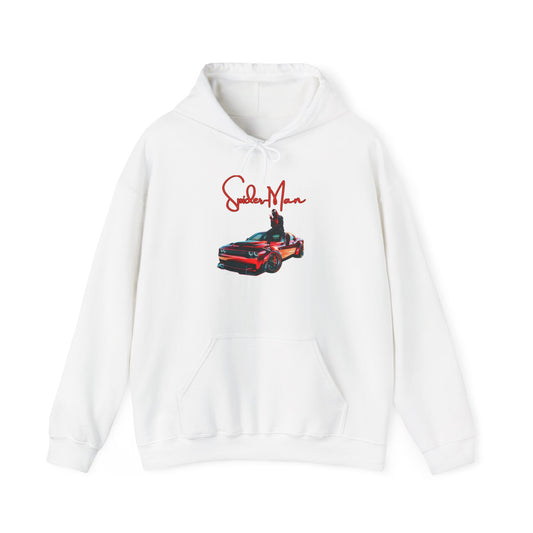 Frost White Heroic Hoodie – Spiderman Racing Supercar Graphic Sweatshirt