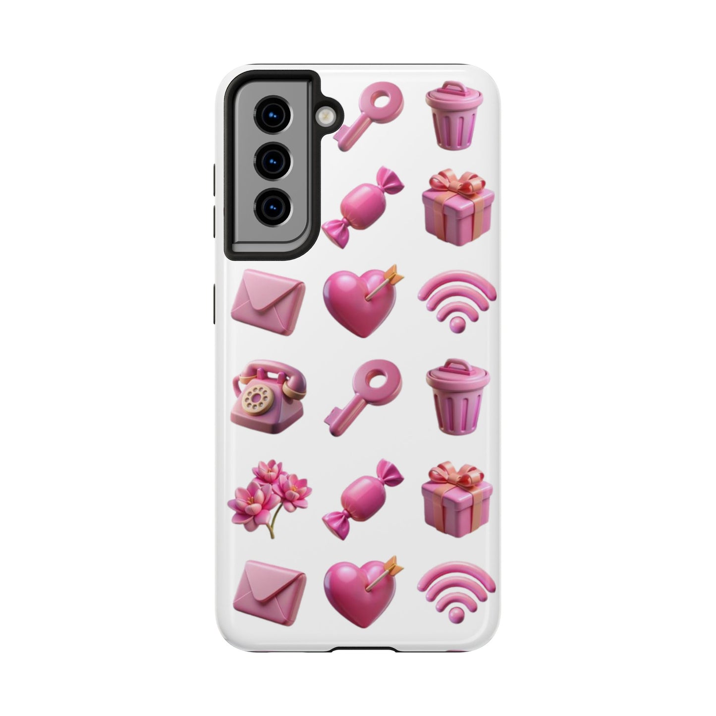Cute and Colorful Tough Phone Case - Pink Emojis Design