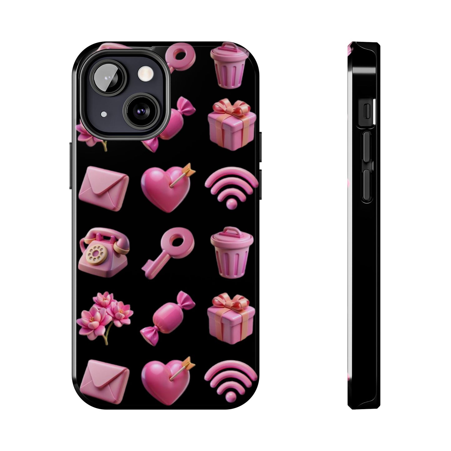 Cute and Colorful Tough Phone Case - Pink Emojis Design